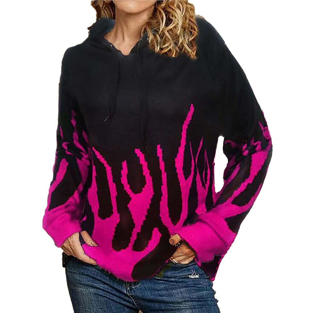 Fashion Women Knitted Casual Basic Long Sleeve Hooded Flame Print Spring Autumn Pullover Loose V Neck Sweater Female Ladies Tops
Fashion Women Knitted Casual Basic Long Sleeve Hooded Flame Print Spring Autumn Pullover Loose V Neck Sweater Female Ladies Tops