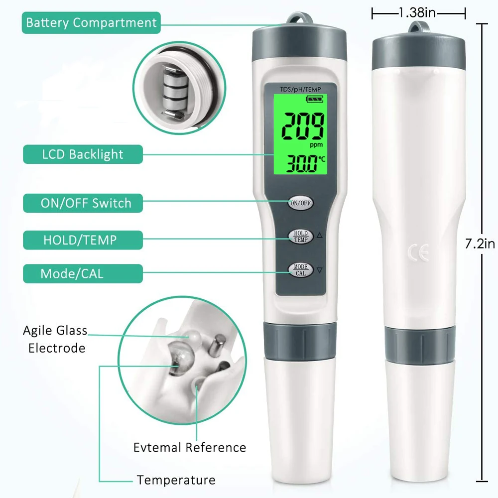 Multifunctional Water Quality Tester With ATC 0.01 PH Resolution TDS Temp For Meter High Accuracy | Инструменты