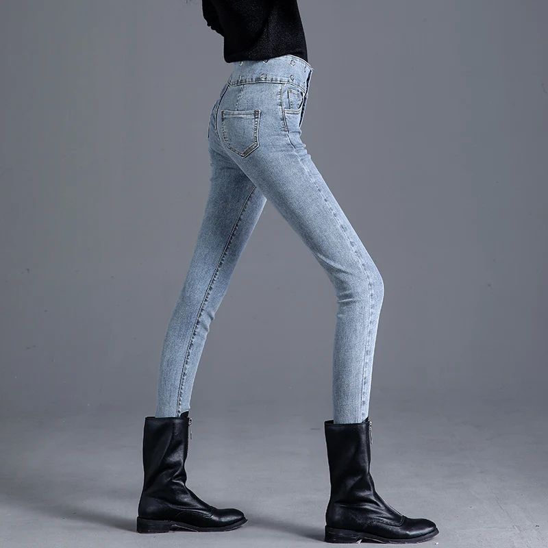 Spring Autumn Women Skinny Denim Light Pencil Pants Stretch Jeans High Waist Slim Button Pockets Pants Women Jeans blue black
Spring Autumn Women Skinny Denim Light Pencil Pants Stretch Jeans High Waist Slim Button Pockets Pants Women Jeans blue black