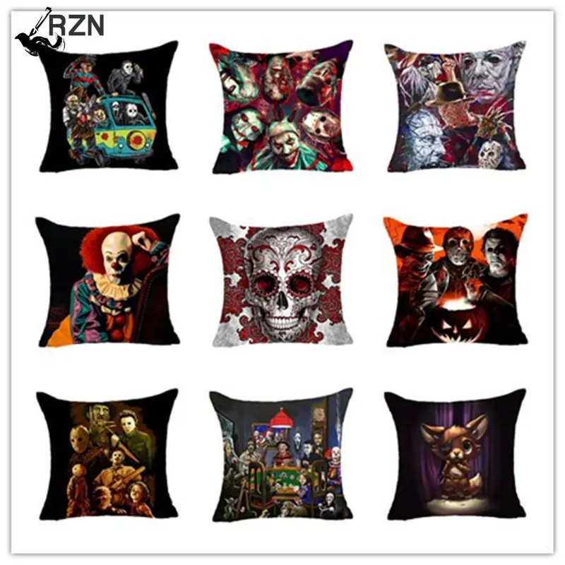 

45x45cm American Horror Clown Printing Cushion Cover Peach Skin Home Decorative Throw Pillows Cover for Sofa Car Cojines