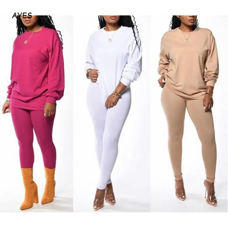 Женский спортивный костюм, однотонный повседневный комплект из 2 предметов, Топ с длинным рукавом и штаны, осень 2020 
Женский спортивный костюм, однотонный повседневный комплект из 2 предметов, Топ с длинным рукавом и штаны, осень 2020