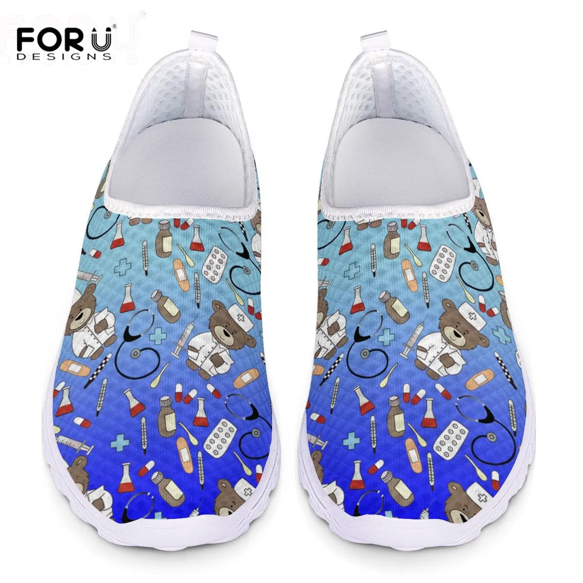 FORUDESIGNS Cute Nurse Bear Printing Ladies Mesh Summer Beach Shoes Summer Light Weight Breathable Slip On Flats For Female
FORUDESIGNS Cute Nurse Bear Printing Ladies Mesh Summer Beach Shoes Summer Light Weight Breathable Slip On Flats For Female