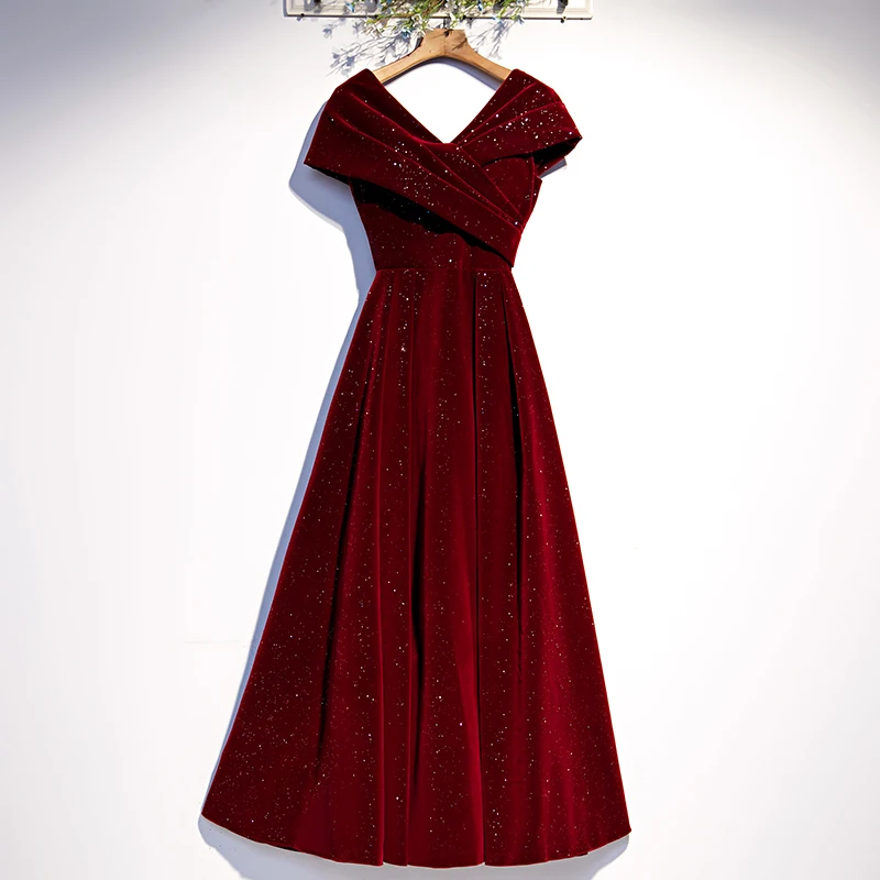 New Burgundy Evening Dress Criss-Cross V-Neck Short Sleeves Simple A-Line Ruched Tea-Length Elegant Party Formal Gown Woman B375
New Burgundy Evening Dress Criss-Cross V-Neck Short Sleeves Simple A-Line Ruched Tea-Length Elegant Party Formal Gown Woman B375