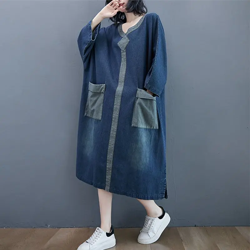 Size 4XL 120kg Autumn Denim Dress For Women O Neck Long Sleeve Women Dress Long Maxi Jeans Dress Vestidos
Size 4XL 120kg Autumn Denim Dress For Women O Neck Long Sleeve Women Dress Long Maxi Jeans Dress Vestidos