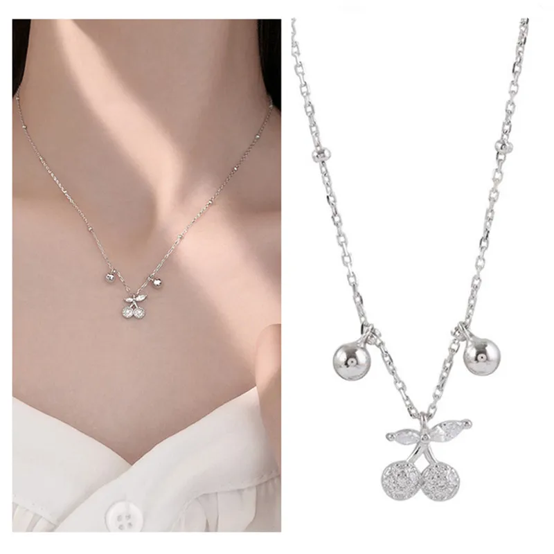 New Fashion Lady Silver Plated Necklace For Girl Clavicle Accessories Fashion Crystal Cherry Pendant Necklace Female Bijou
New Fashion Lady Silver Plated Necklace For Girl Clavicle Accessories Fashion Crystal Cherry Pendant Necklace Female Bijou