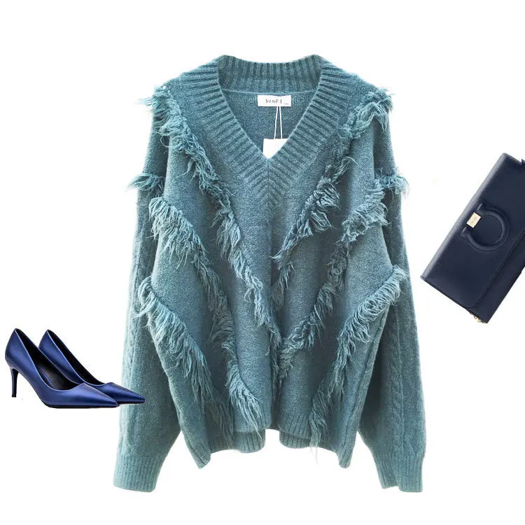 Women's Sweater Tassel Decoration 2020 Autumn Winter Knitted Top Solid Color V-neck Regular Street Style Acrylic Material
Women's Sweater Tassel Decoration 2020 Autumn Winter Knitted Top Solid Color V-neck Regular Street Style Acrylic Material