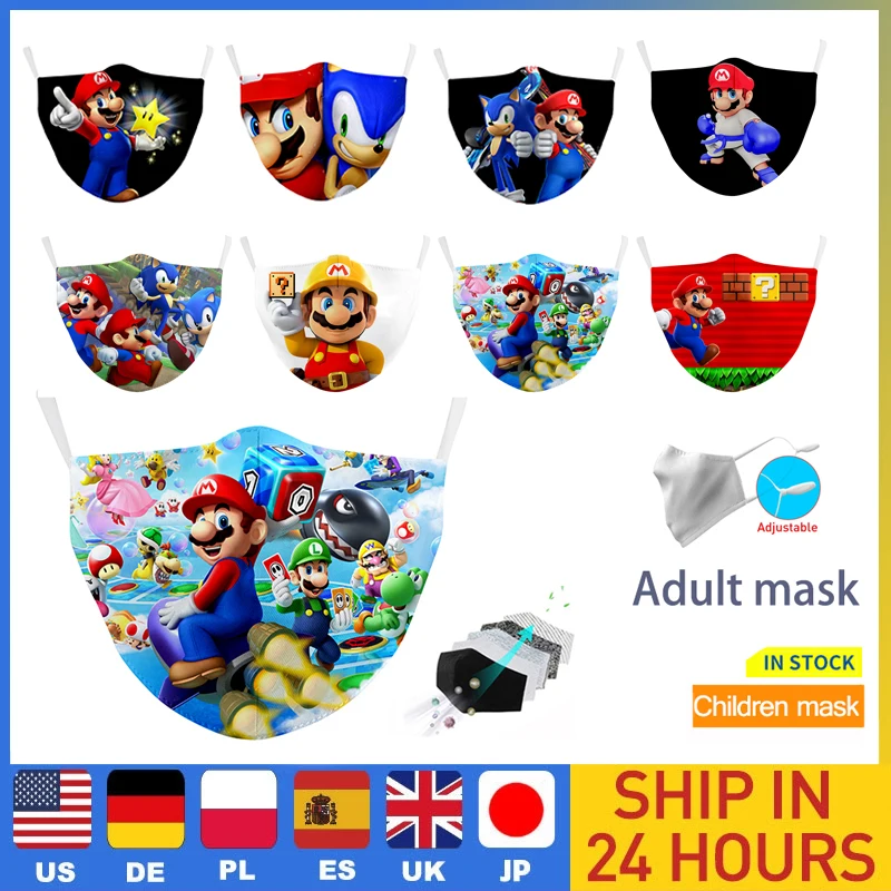 Маска для лица Super Mario детей маска рта многоразовая моющаяся из хлопчатобумажной