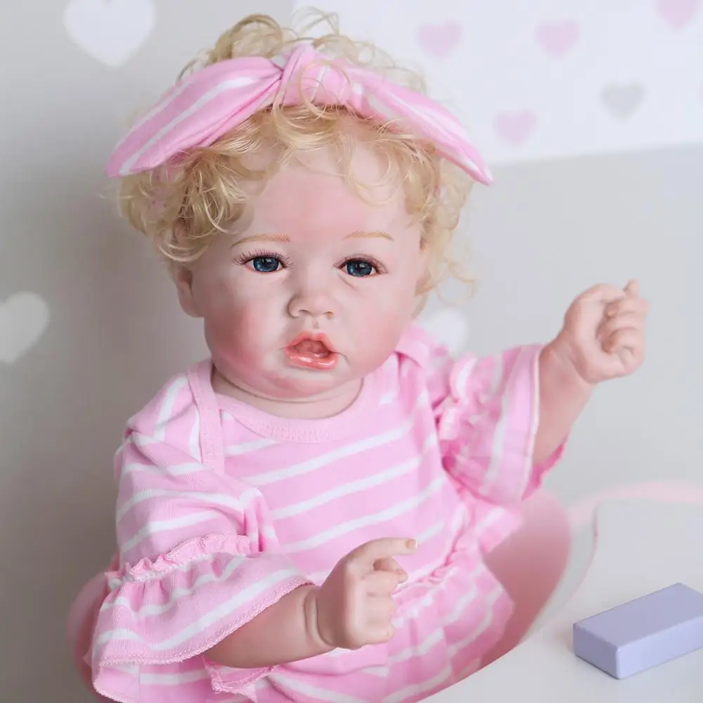

55CM Cute Reborn Baby Boneca Full Silicone Handmade Crooked Mouth Reborn Baby Doll Lifelike bebe Toy For Kid Birthday Gifts