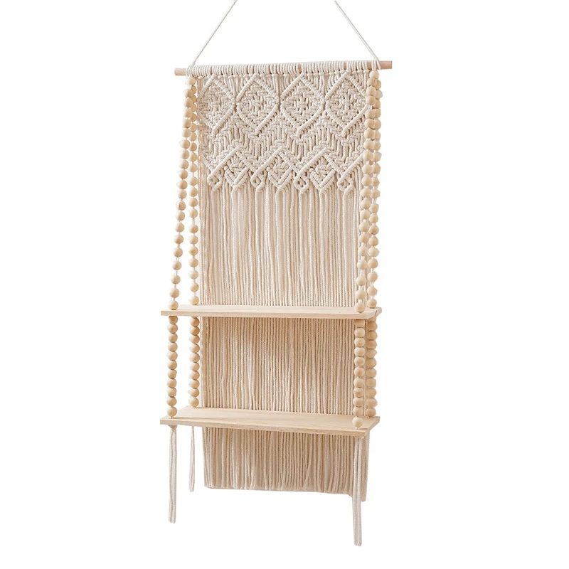 Macrame Wall Hanging Shelf, Boho Floating Shelf, 2 Tiers Woven Shelves For Plants Picture Frame, Home Storage Organizer
Macrame Wall Hanging Shelf, Boho Floating Shelf, 2 Tiers Woven Shelves For Plants Picture Frame, Home Storage Organizer