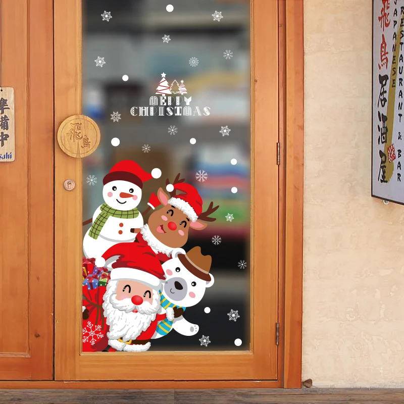 2021 рождественские настенные наклейки Новогоднее украшение для окна Санта Клаус