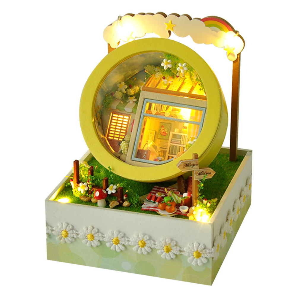 Wooden Hut Handmade Model Toy LED Miniature Furniture DIY Doll House Hut Flower Round Box Creative Garden Set Childrens Gift
Wooden Hut Handmade Model Toy LED Miniature Furniture DIY Doll House Hut Flower Round Box Creative Garden Set Childrens Gift