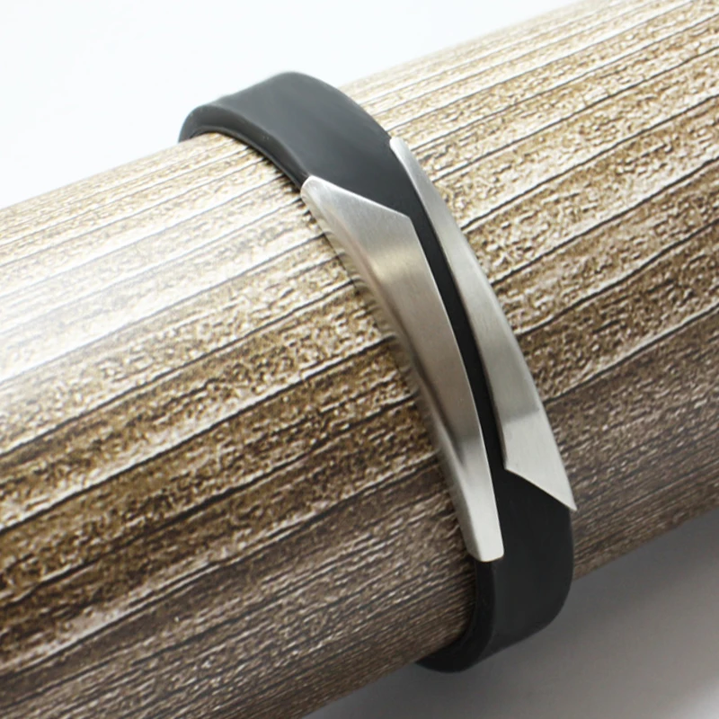 Black Sport Silicone Bracelets Bangles Men Stainless Steel Geometric Charm Jewelry Punk Accessories Cuff Bangle | Украшения и