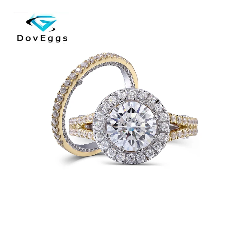 DovEggs 14K 585 два тона золото 2ct центр 8 мм F цветной круглый блестящий лабораторный Grown