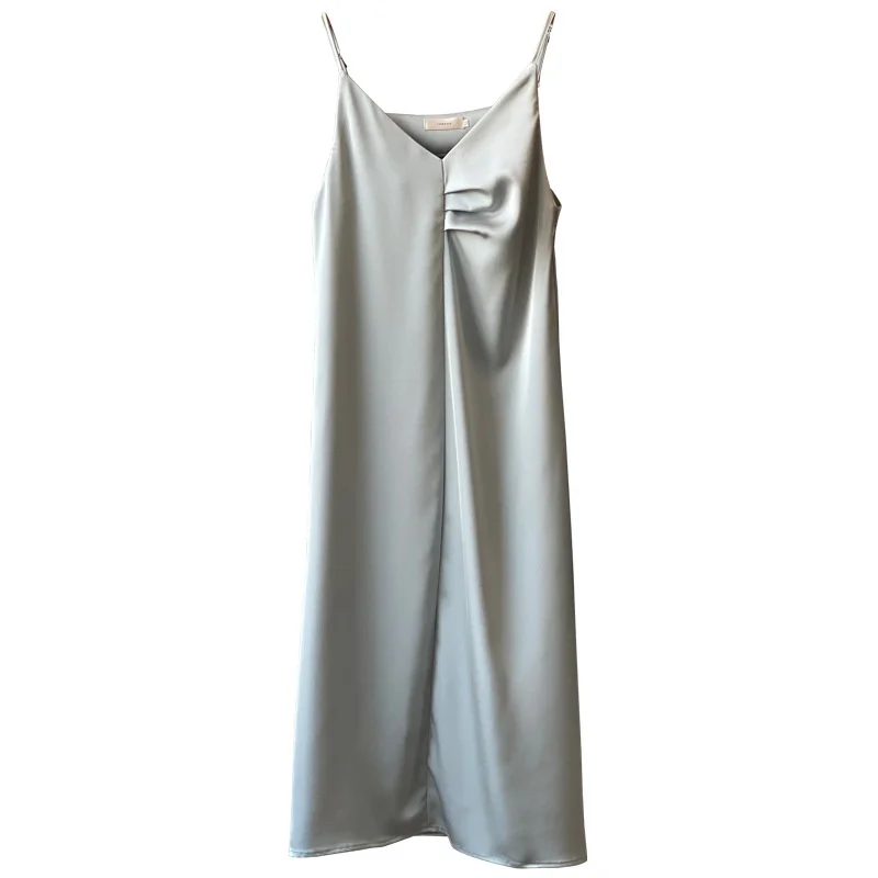 Satin Fold Suspender Long Dress Women Women's 2021 Autumn New Korean Thin Suspender Dresses Vestido Vestidos
Satin Fold Suspender Long Dress Women Women's 2021 Autumn New Korean Thin Suspender Dresses Vestido Vestidos
