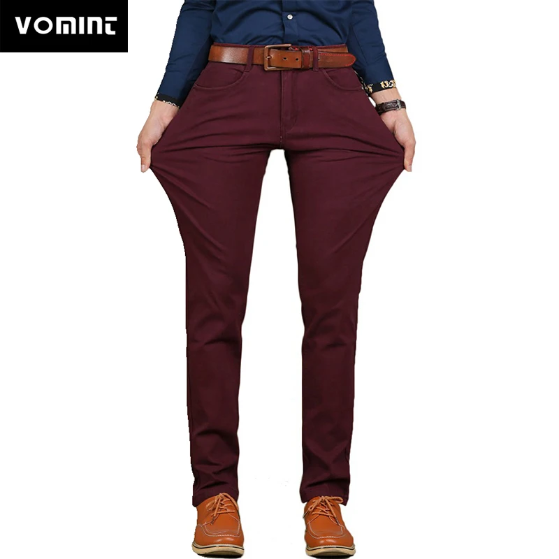 

Vomint Brand New Mens Casual Pant High Stretch Elastic Fabric Skinny Slim Cutting Trouser Pocket Badge Plus Size 44 46 V7S1P008