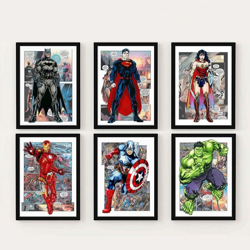 Постер Marvel Аниме Супергерои Художественная печать с комиксами фон Халк Капитан
