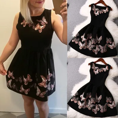 Summer Fashion Women's Round Neck Sleeveless Butterfly Print Waist Wide Swing Women's Mini Dress
Summer Fashion Women's Round Neck Sleeveless Butterfly Print Waist Wide Swing Women's Mini Dress