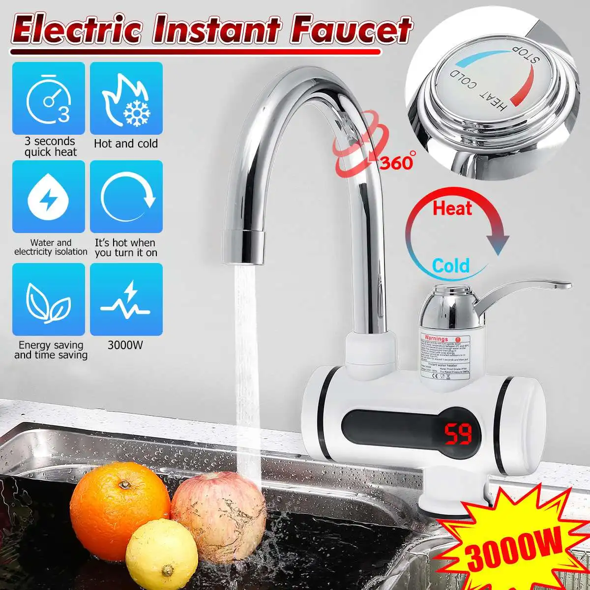 3000W Electric Faucet Temperature Display Instant Hot Water Tap Tankless Kitchen Instant Hot Faucet Water Heater Water Heating
3000W Electric Faucet Temperature Display Instant Hot Water Tap Tankless Kitchen Instant Hot Faucet Water Heater Water Heating