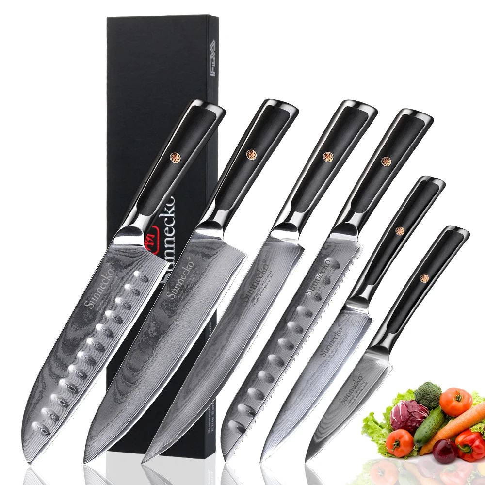 Кухонные ножи SUNNECKO 1-8 шт./компл. дамасский шеф-повар сантоку для нарезки хлеба