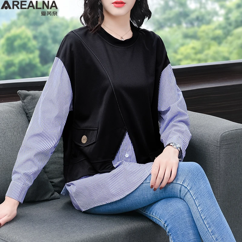 Blusas mujer de moda 2022 spring Fake Two-Piece blosue women Casual tops loose Pullover Vintage stripe Patchwork blouses femme
Blusas mujer de moda 2022 spring Fake Two-Piece blosue women Casual tops loose Pullover Vintage stripe Patchwork blouses femme