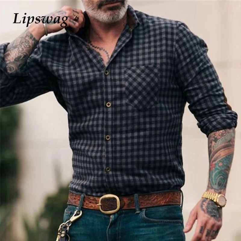 Повседневная мужская рубашка с отложным воротником, Осенний винтажный клетчатый кардиган на пуговицах с принтом, топы, мужская рубашка с дл... 
Повседневная мужская рубашка с отложным воротником, Осенний винтажный клетчатый кардиган на пуговицах с принтом, топы, мужская рубашка с дл...