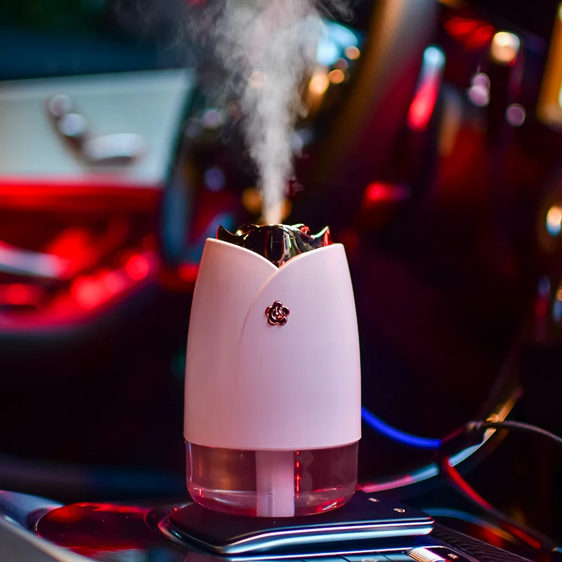 

Ultrasonic Mini Air Humidifier 230ML Rose Aroma Essential Oil Diffuser for Home Car USB Fogger Mist Maker With LED Night Lamp