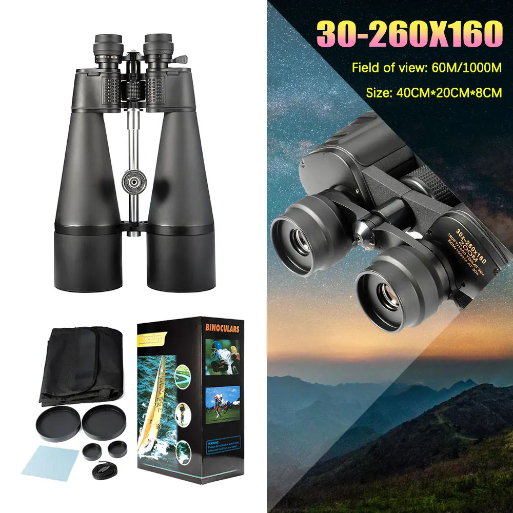 30-260X160 Регулируемый зум HD ночного видения бинокль для путешествий на открытом воздухе Охота вид птица Астрономия
30-260X160 Регулируемый зум HD ночного видения бинокль для путешествий на открытом воздухе Охота вид птица Астрономия