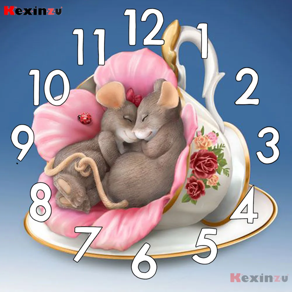 

Вышивка крестом с часовым механизмом, мозаика 5D "сделай сам", квадратный круглый кролик, 3d вышивка, подарок, полный набор для алмазной живопи...
