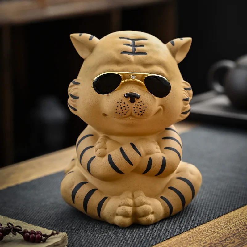 

Чайный набор kungfu, креативный чай с изображением тигра на удачу, украшение для домашних животных, эксклюзивный керамический талисман с изобр...