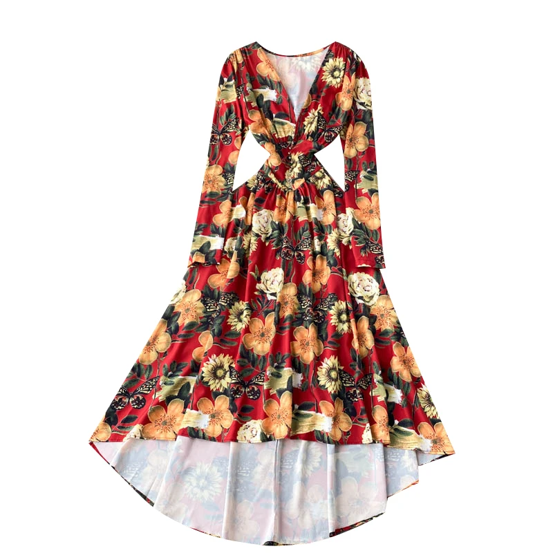 New Spring Autumn Women Sexy V-Neck Long Sleeve Slim Long Dress High Quality Runway Retro Flowers Print Dovetail Dress
New Spring Autumn Women Sexy V-Neck Long Sleeve Slim Long Dress High Quality Runway Retro Flowers Print Dovetail Dress