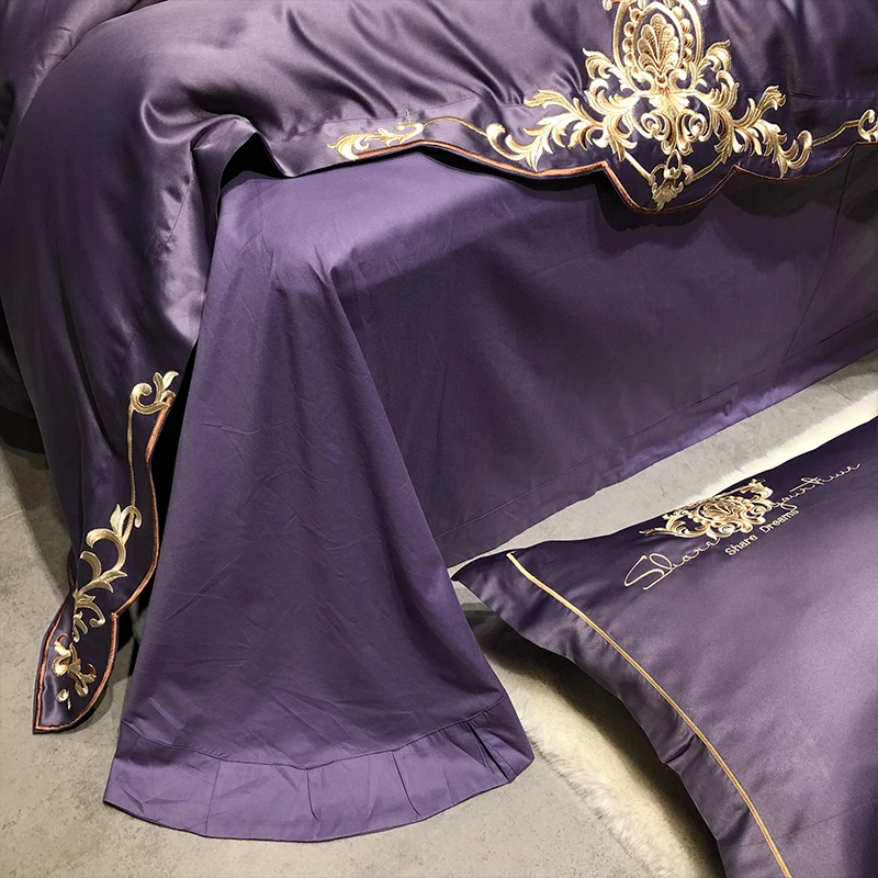 Purple Luxury Satin Silk Cotton Gold Embroidery Bedding Set Queen King Double Duvet Cover Set Bed Linen Pillowcases Home Textile
Purple Luxury Satin Silk Cotton Gold Embroidery Bedding Set Queen King Double Duvet Cover Set Bed Linen Pillowcases Home Textile