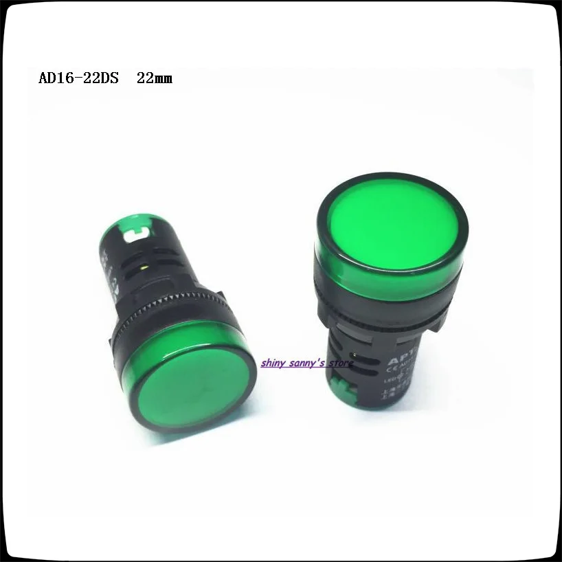 

10Pcs/Lot AD16-22DS 22mm Diameter Green AC/DC 12V , 24V , 36V , 110V , AC220V Panel Mount LED Power Indicator Lights Signal Lamp