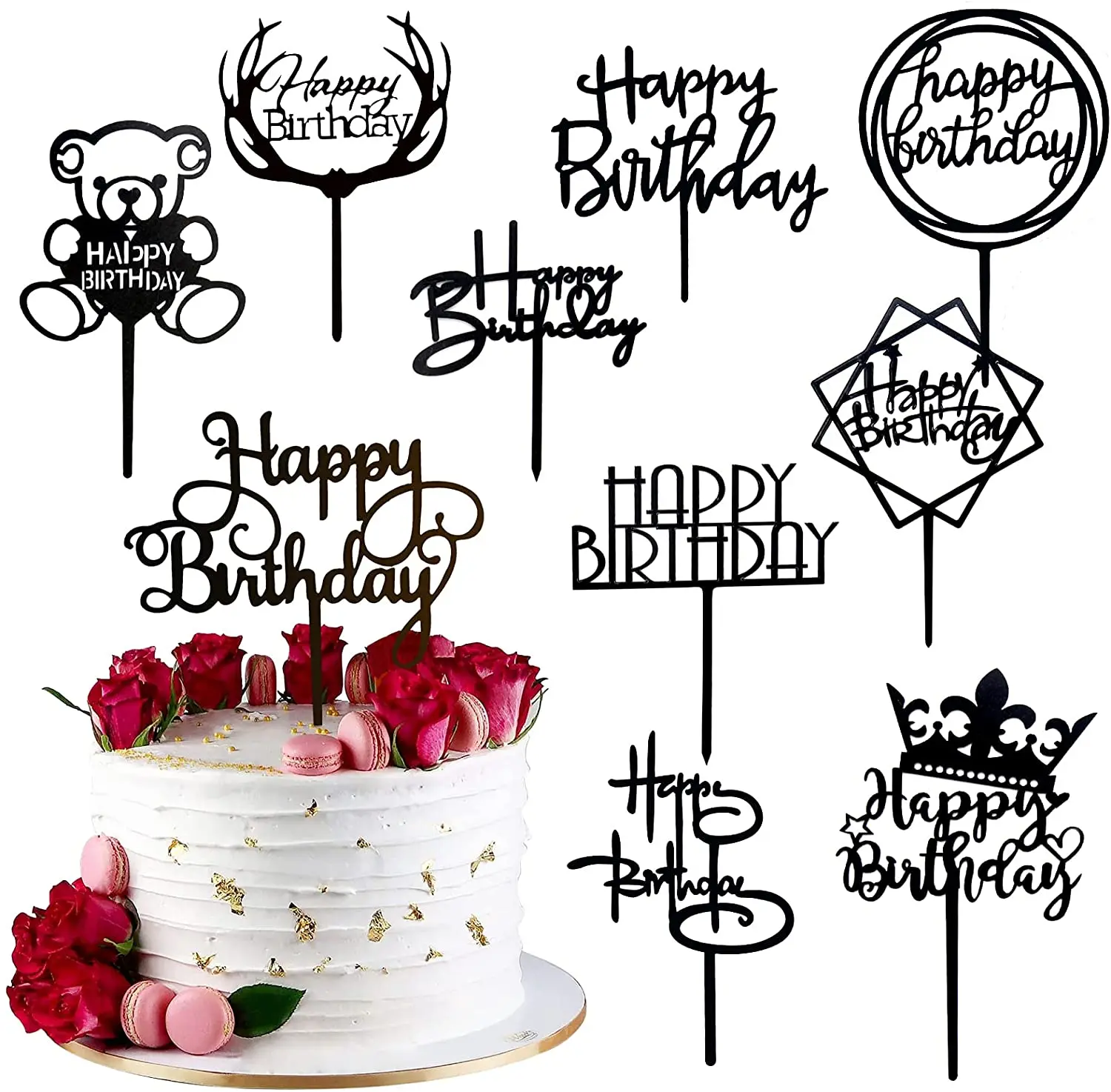 Happy Birthday Cake Topper 20PCS Black Acrylic Happy Birthday Sign Cupcake Toppers Set Party Decorations Supplies
Happy Birthday Cake Topper 20PCS Black Acrylic Happy Birthday Sign Cupcake Toppers Set Party Decorations Supplies