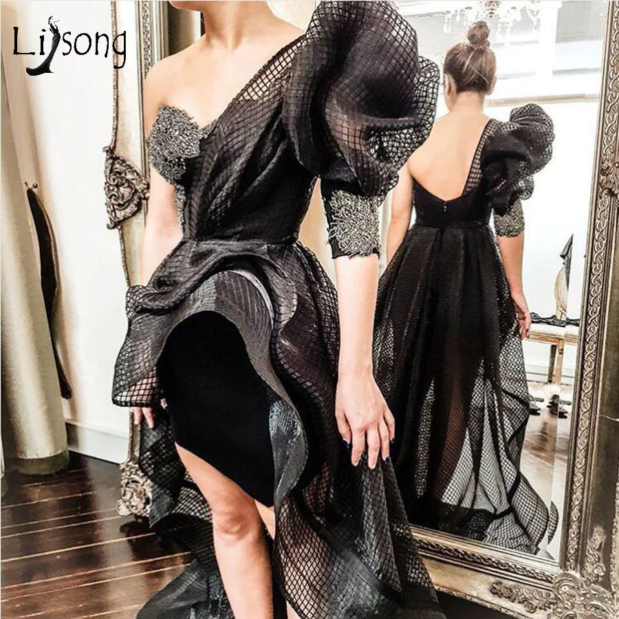 Sexy Black Net Tutu High Low Prom Dresses 2020 One Shoulder Ruffles Fashion Prom Gowns Appliques Backless Vestidos
Sexy Black Net Tutu High Low Prom Dresses 2020 One Shoulder Ruffles Fashion Prom Gowns Appliques Backless Vestidos