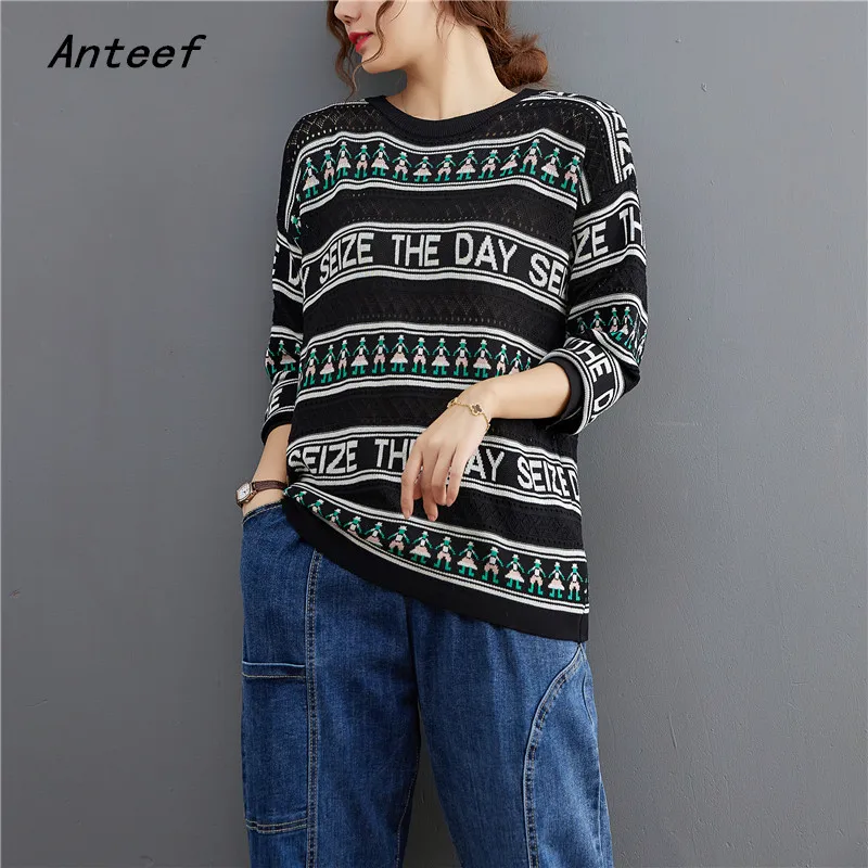 Женский вязаный свитер с длинным рукавом Anteef, повседневный Свободный пуловер с длинным рукавом в Корейском стиле на весну и осень, 2021 
Женский вязаный свитер с длинным рукавом Anteef, повседневный Свободный пуловер с длинным рукавом в Корейском стиле на весну и осень, 2021