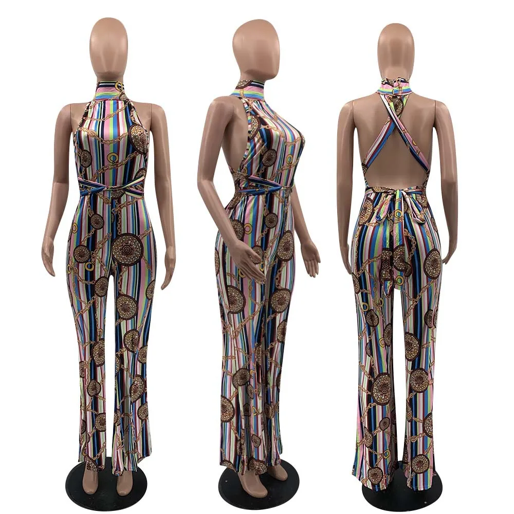 Fashion Women's Clothing Wholesale Sexy Halter Neck Printed Belt Casual Mopping Wide Leg Pants Temperament Commuter Jumpsuit
Fashion Women's Clothing Wholesale Sexy Halter Neck Printed Belt Casual Mopping Wide Leg Pants Temperament Commuter Jumpsuit