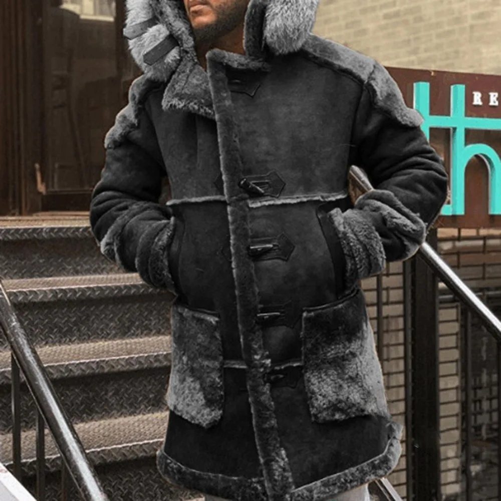 

Осень-зима 2021, шерстяное пальто с капюшоном, однотонное мужское бархатное плотное теплое модное повседневное Мужское пальто с длинным рука...
