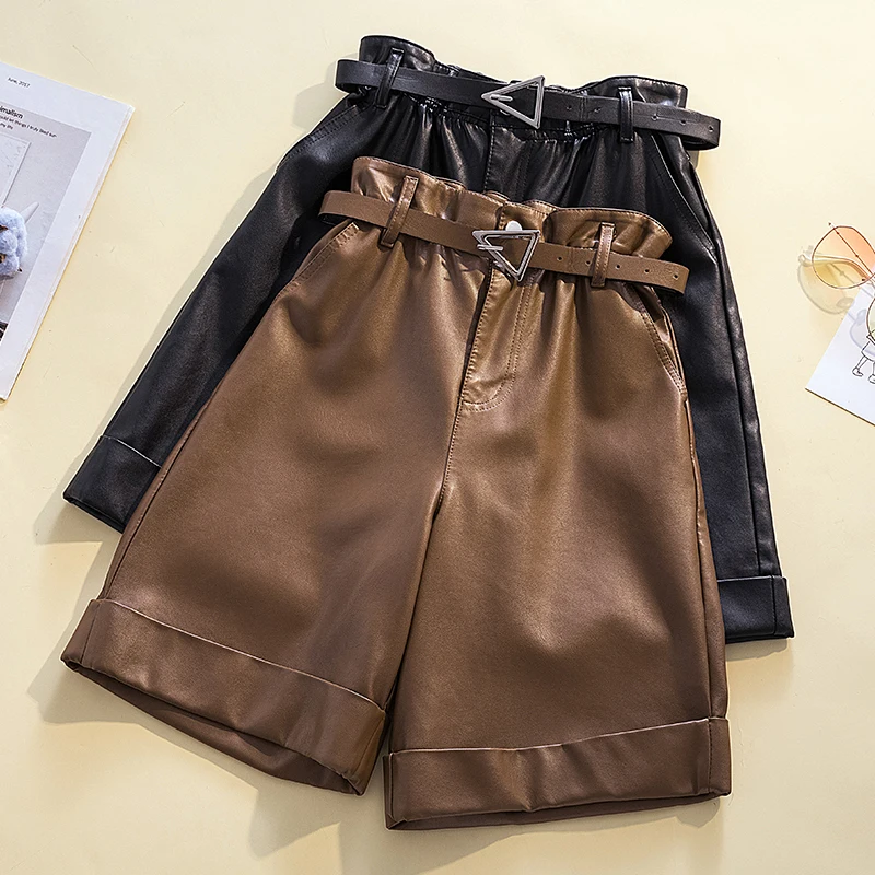 Casual With belt black Khaki Wash Leather Middle Pants Women Loose Shorts Pants Elastic High Waist Pu leather Pants Women 991F
Casual With belt black Khaki Wash Leather Middle Pants Women Loose Shorts Pants Elastic High Waist Pu leather Pants Women 991F