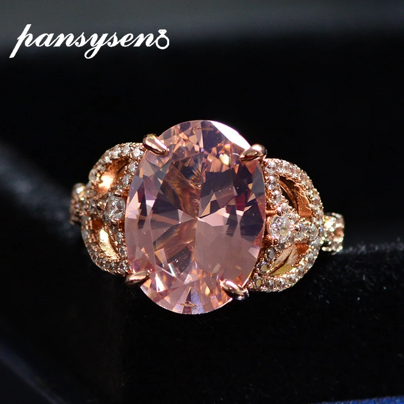 

PANSYSEN Romantic 10ct Morganite Diamond Wedding Party Rings for Women Solid 925 Sterling Silver Natural Stone Fine Jewelry Ring
