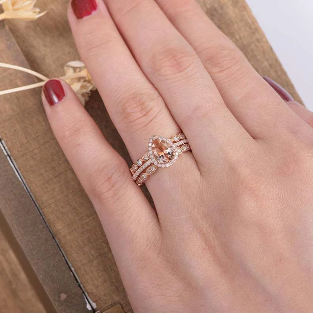 New 2021 New rose gold plated and water drop three-piece ring inlaid zircon set ring for ladies engagement ring
New 2021 New rose gold plated and water drop three-piece ring inlaid zircon set ring for ladies engagement ring