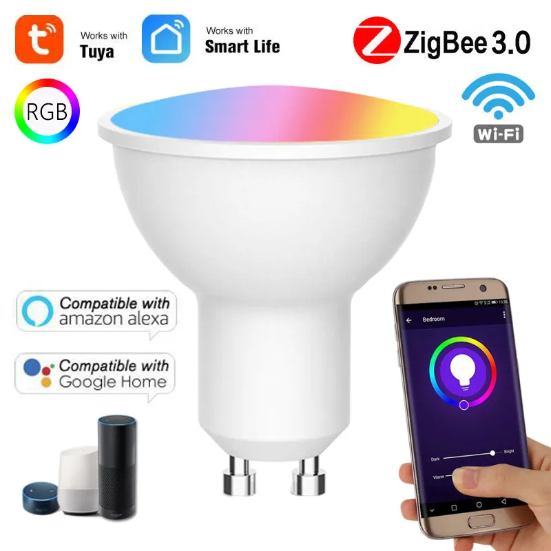 Умный Светодиодный точечный светильник Tuya ZigBee3.0, лампа RGB + CW Gu10 с дистанционным управлением через приложение, работает с Alexa Google Home
Умный Светодиодный точечный светильник Tuya ZigBee3.0, лампа RGB + CW Gu10 с дистанционным управлением через приложение, работает с Alexa Google Home