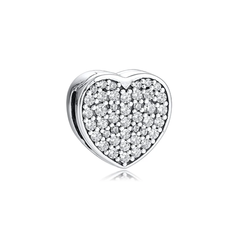 CKK Серебряный 925 пробы Подходит для Pandora Браслеты Reflexions Pave Сердце клип