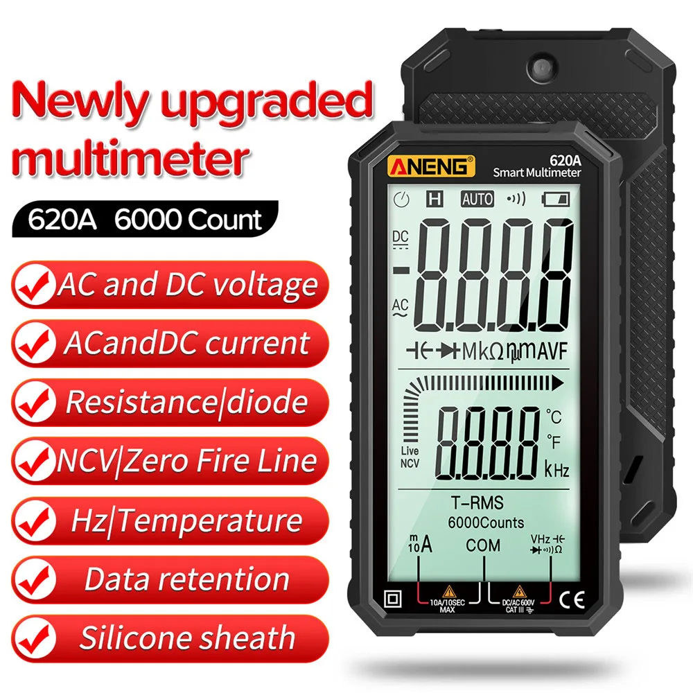 ANENG 620A Smart Digital Multimeter Transistor Testers 6000 Counts True RMS Auto Electrical Capacitance Meter Temp Resistance
ANENG 620A Smart Digital Multimeter Transistor Testers 6000 Counts True RMS Auto Electrical Capacitance Meter Temp Resistance