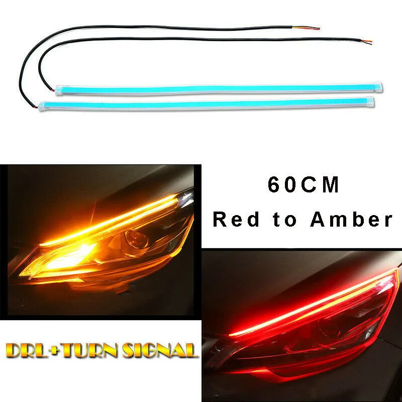 2pcs Flex Tube DRL Lights 60CM Soft LED DRL Daytime Running Strip Light Sequential Turn Signal Red Amber Car Driving Lights
2pcs Flex Tube DRL Lights 60CM Soft LED DRL Daytime Running Strip Light Sequential Turn Signal Red Amber Car Driving Lights