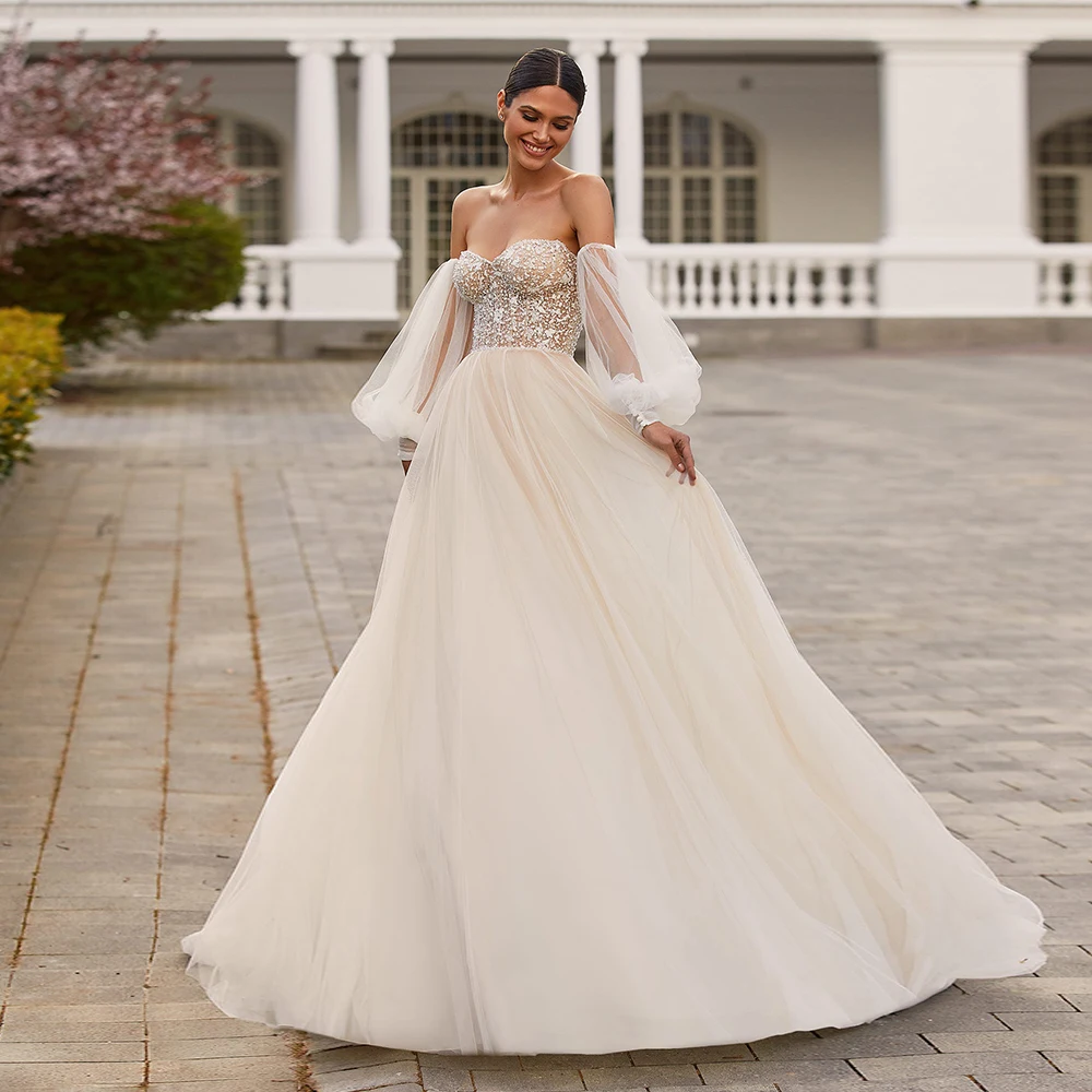 2021 Sweetheart Puff Sleeve A Line Lace Appliques Backless Bride Gowns Vintage Formal Wedding Gowns
2021 Sweetheart Puff Sleeve A Line Lace Appliques Backless Bride Gowns Vintage Formal Wedding Gowns