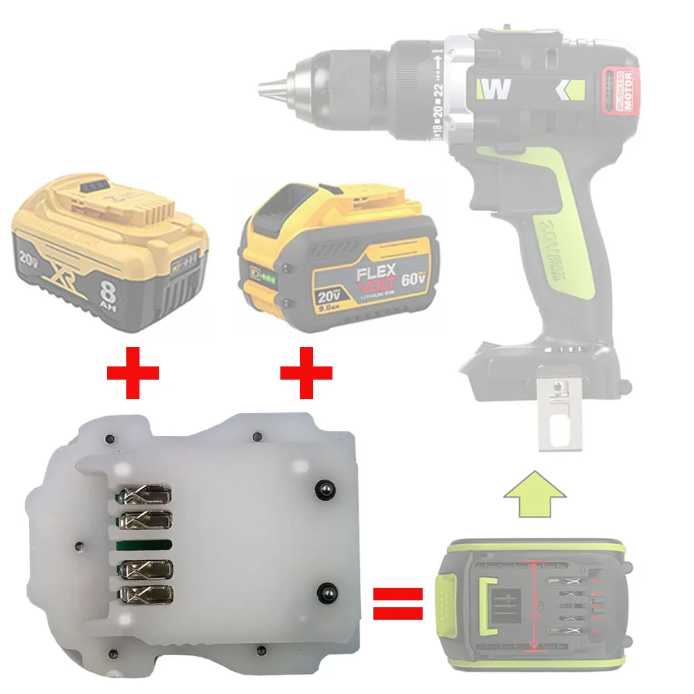 Конвертер адаптера литиевой батареи DWB20GWL для DeWalt XR Flex Volt 18 в 20 в 60 в, литий-ионная батарея для Worx Green, большой инструмент для ног
Конвертер адаптера литиевой батареи DWB20GWL для DeWalt XR Flex Volt 18 в 20 в 60 в, литий-ионная батарея для Worx Green, большой инструмент для ног