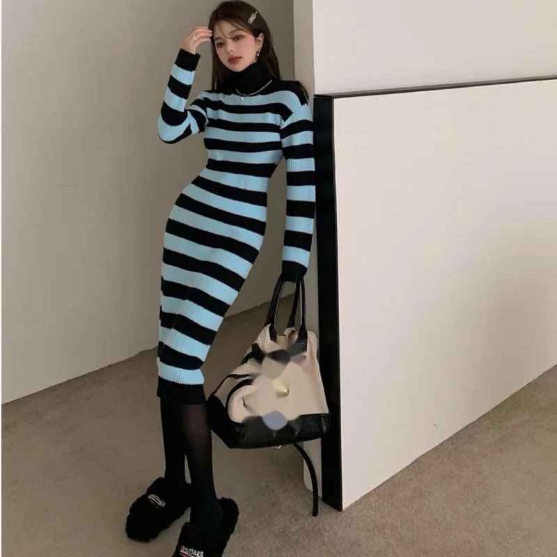 Striped knitted dress women's bag hip bottomed medium length 2021 autumn winter new style high neck long sleeve dresses SD43
Striped knitted dress women's bag hip bottomed medium length 2021 autumn winter new style high neck long sleeve dresses SD43
