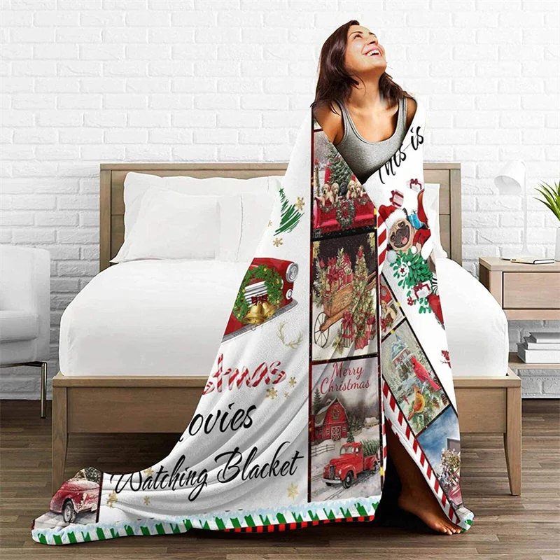 Merry Christmas Soft Plush Gift Flannel Microfiber Fleece Bedspread Sherpa 3D-Printed Blanket Couch Bedroom Decorative