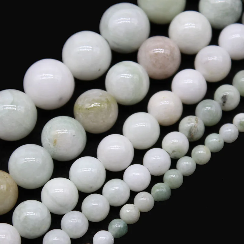 

Natural Stone White and Green Jades Gem Round Loose Spacer Beads 15" Strand 6 8 10mm Pick Size For Jewelry Making DIY Bracelet
