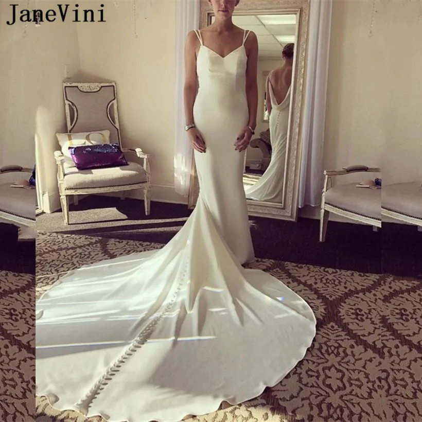 JaneVini 2021 Long Train Button Wedding Dresses Mermaid Bridal Dress Formal Backless Robe Satin Sexy V-Neck Women Bride Gowns
JaneVini 2021 Long Train Button Wedding Dresses Mermaid Bridal Dress Formal Backless Robe Satin Sexy V-Neck Women Bride Gowns